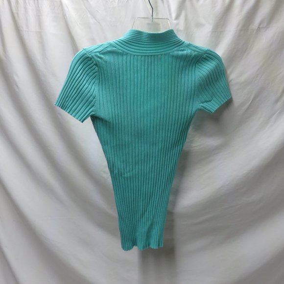 Women's Short Sleeve Mint Green Cross Wrap Ribbed Top - Picture 5 of 6